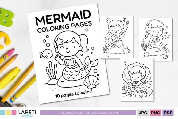 Mermaid Coloring Pages, Kawaii Kids - Download Now
