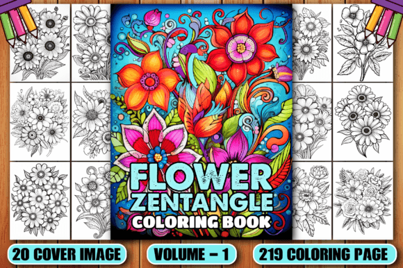 219 Zentangle Flower Coloring Pages KDP - Download Now