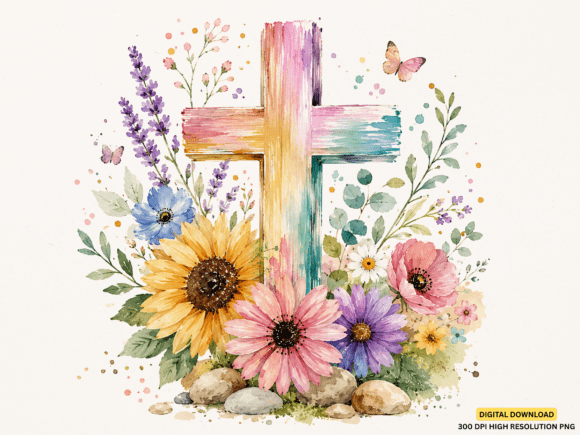Floral Christian Cross PNG - Download Now