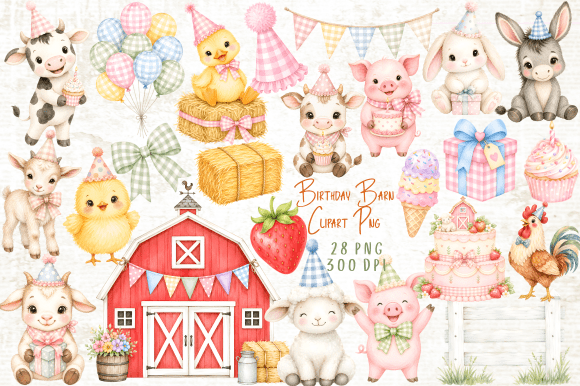 Birthday Barn Farm Animals Clipart Set - Download Now