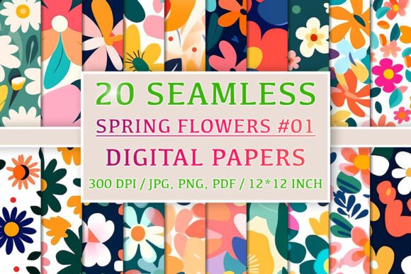 20 Seamless Spring Flower Patterns #1 - Download Now