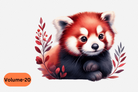 Red Panda Floral Watercolor Volume –20 - Download Now