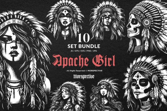10 Bundle Dark Skull Indian Apache Girl - Download Now